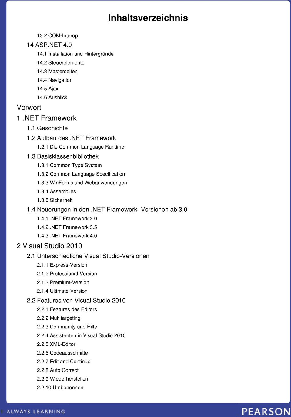 4 Neuerungen in den.net Framework- Versionen ab 3.0 1.4.1.NET Framework 3.0 1.4.2.NET Framework 3.5 1.4.3.NET Framework 4.0 2 Visual Studio 2010 2.1 Unterschiedliche Visual Studio-Versionen 2.1.1 Express-Version 2.