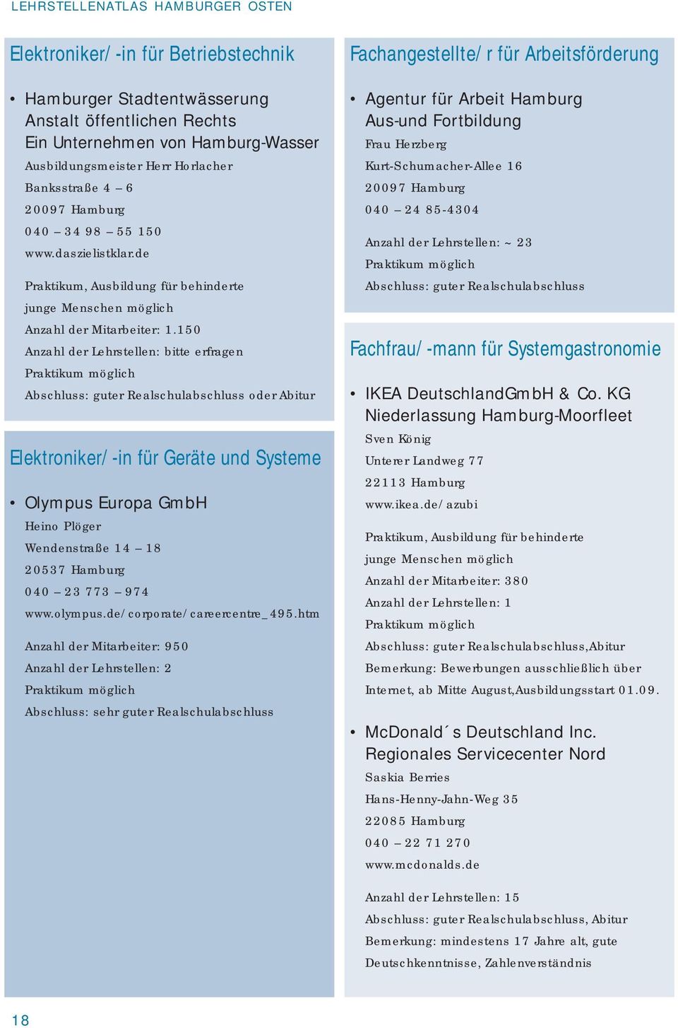 150 Abschluss: guter Realschulabschluss oder Abitur Elektroniker/-in für Geräte und Systeme Olympus Europa GmbH Heino Plöger Wendenstraße 14 18 20537 Hamburg 040 23 773 974 www.olympus.