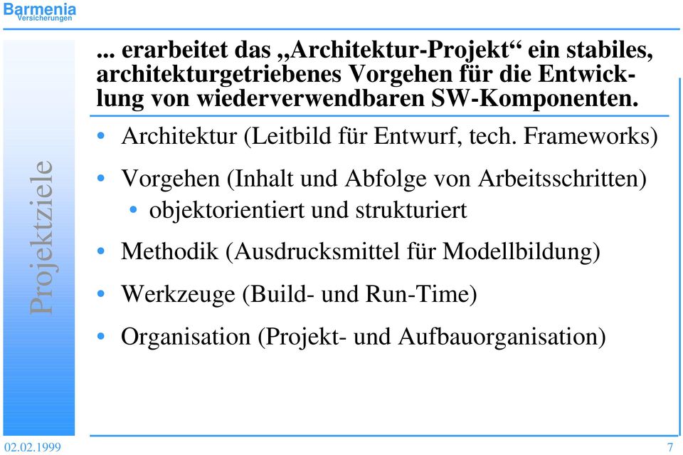Frameworks) Projektziele Vorgehen (Inhalt und Abfolge von Arbeitsschritten) objektorientiert und