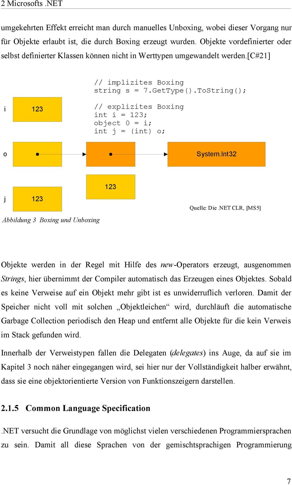 ToString(); i 123 // explizites Boxing int i = 123; object 0 = i; int j = (int) o; o System.Int32 j 123 Abbildung 3 Boxing und Unboxing 123 Quelle: Die.