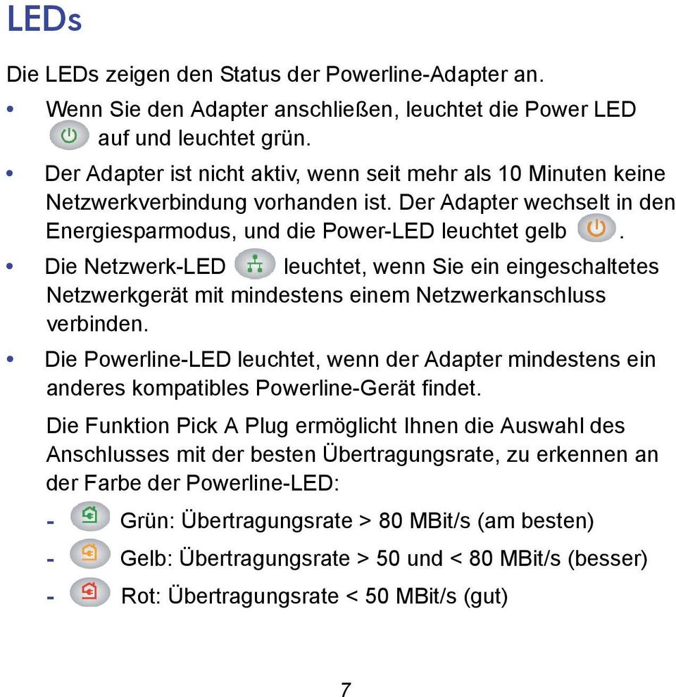 Die Netzwerk-LED leuchtet, wenn Sie ein eingeschaltetes Netzwerkgerät mit mindestens einem Netzwerkanschluss verbinden.