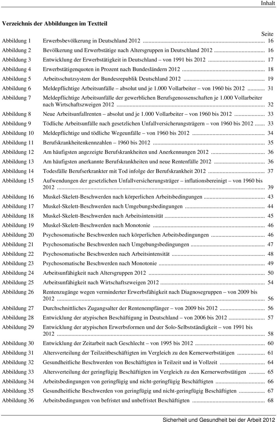 .. 18 Aildung 5 Areitsschutzsystem der Bundesrepulik Deutschlnd 2012... 19 Aildung 6 Meldepflichtige Areitsunfälle solut und je 1.000 Vollreiter von 1960 is 2012.