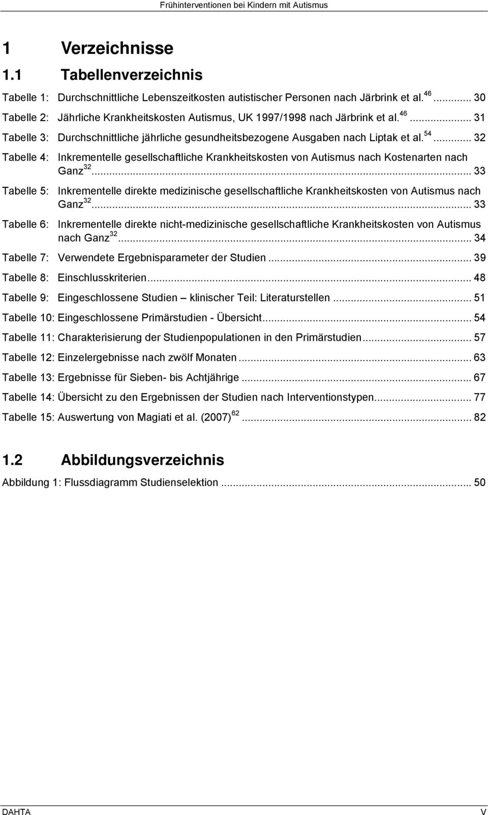 .. 32 Tabelle 4: Inkrementelle gesellschaftliche Krankheitskosten von Autismus nach Kostenarten nach Ganz 32.