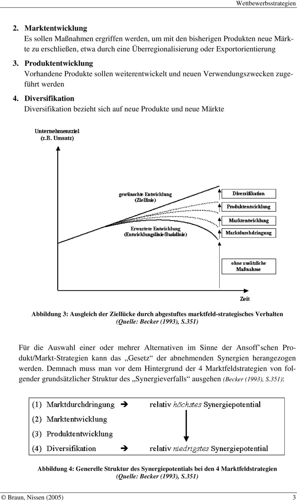 Diversifikation Diversifikation bezieht sich auf neue Produkte und neue Märkte Abbildung 3: Ausgleich der Ziellücke durch abgestuftes marktfeld-strategisches Verhalten (Quelle: Becker (1993), S.