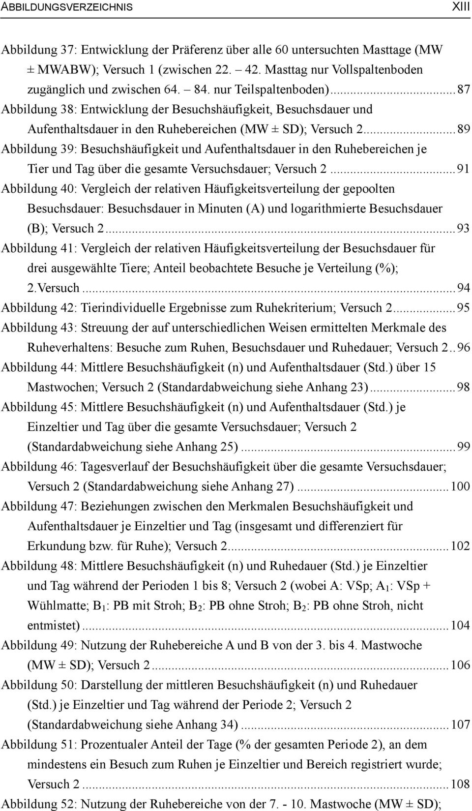 ..89 Abbildung 39: Besuchshäufigkeit und Aufenthaltsdauer in den Ruhebereichen je Tier und Tag über die gesamte Versuchsdauer; Versuch 2.