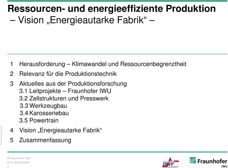 der Produktionsforschung 3.1 Leitprojekte Fraunhofer IWU 3.2 Zellstrukturen und Presswerk 3.