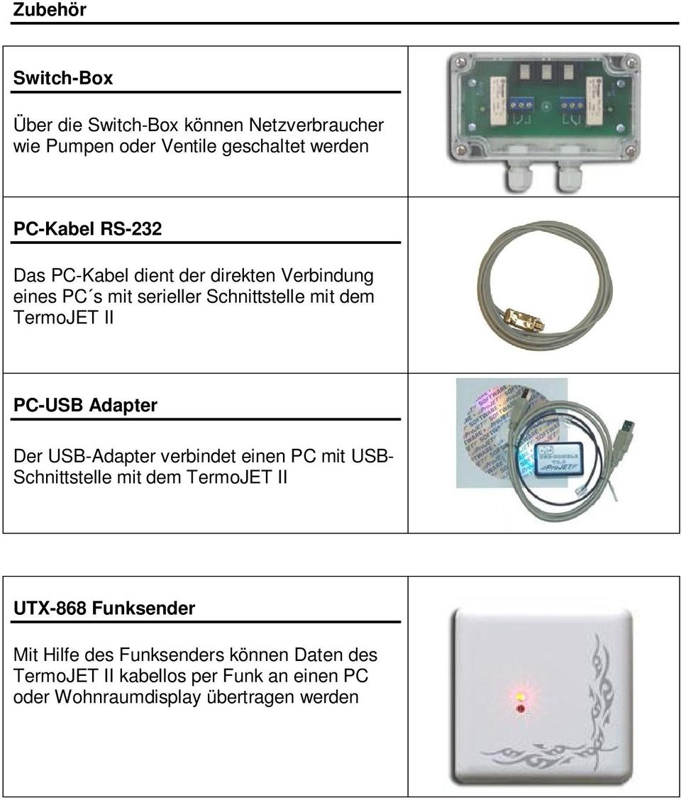 PC-USB Adapter Der USB-Adapter verbindet einen PC mit USB- Schnittstelle mit dem TermoJET II UTX-868 Funksender