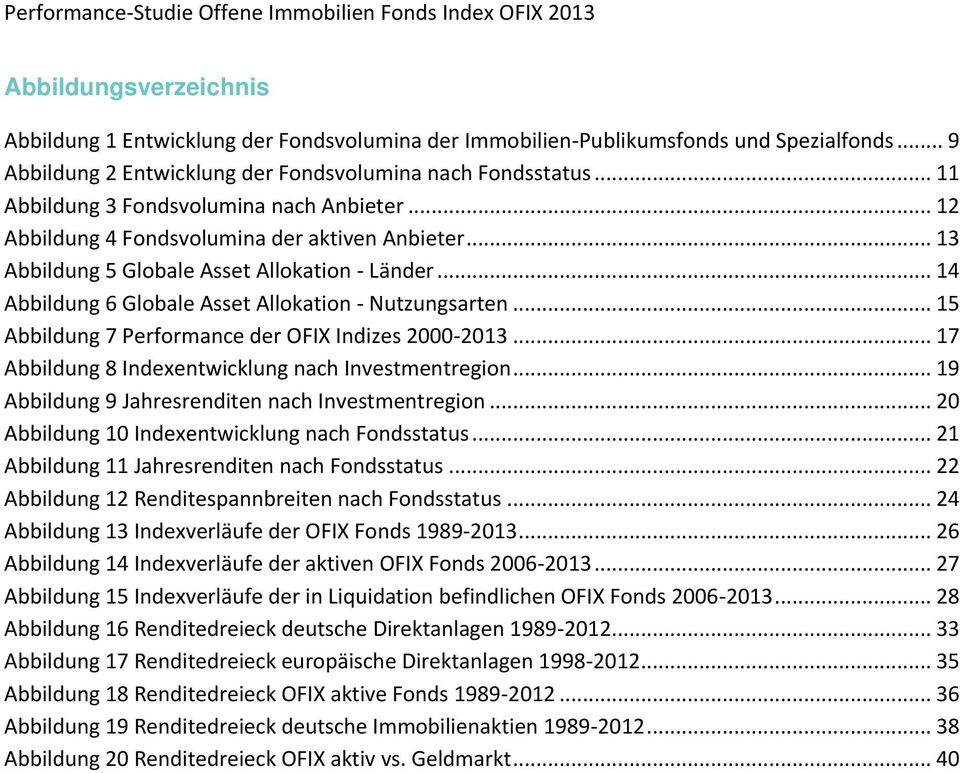 .. 14 Abbildung 6 Globale Asset Allokation - Nutzungsarten... 15 Abbildung 7 Performance der OFIX Indizes 2000-2013... 17 Abbildung 8 Indexentwicklung nach Investmentregion.