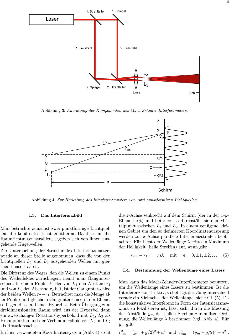 Zur Untersuchung der Struktur des Interferenzmusters werde an dieser Stelle angenommen, dass die von den Lichtquellen L 1 und L 2 ausgehenden Wellen mit gleicher Phase starten.