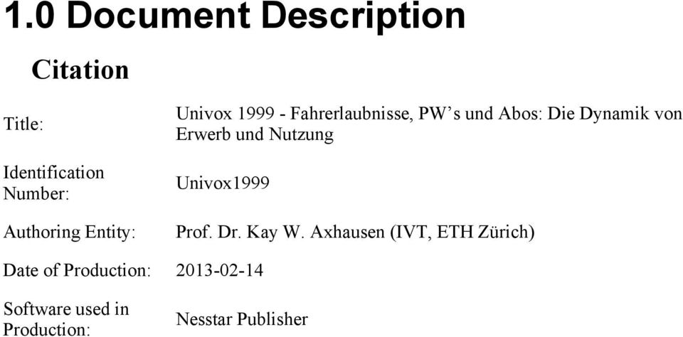 Erwerb und Nutzung Univox1999 Prof. Dr. Kay W.