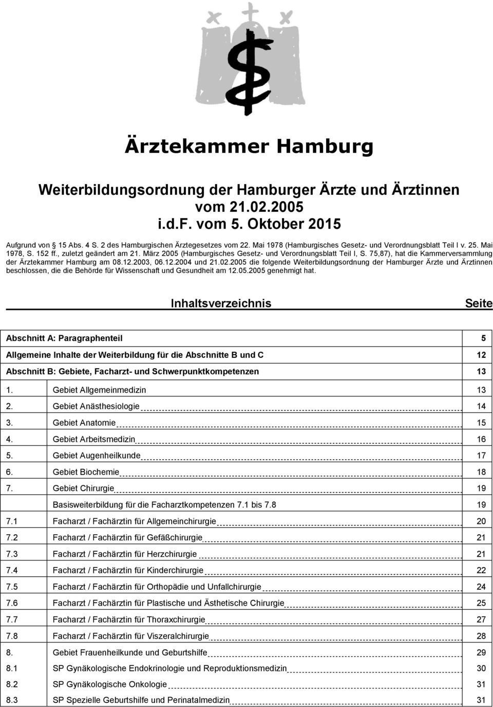 75,87), hat die Kammerversammlung der Ärztekammer Hamburg am 08.12.2003, 06.12.2004 und 21.02.