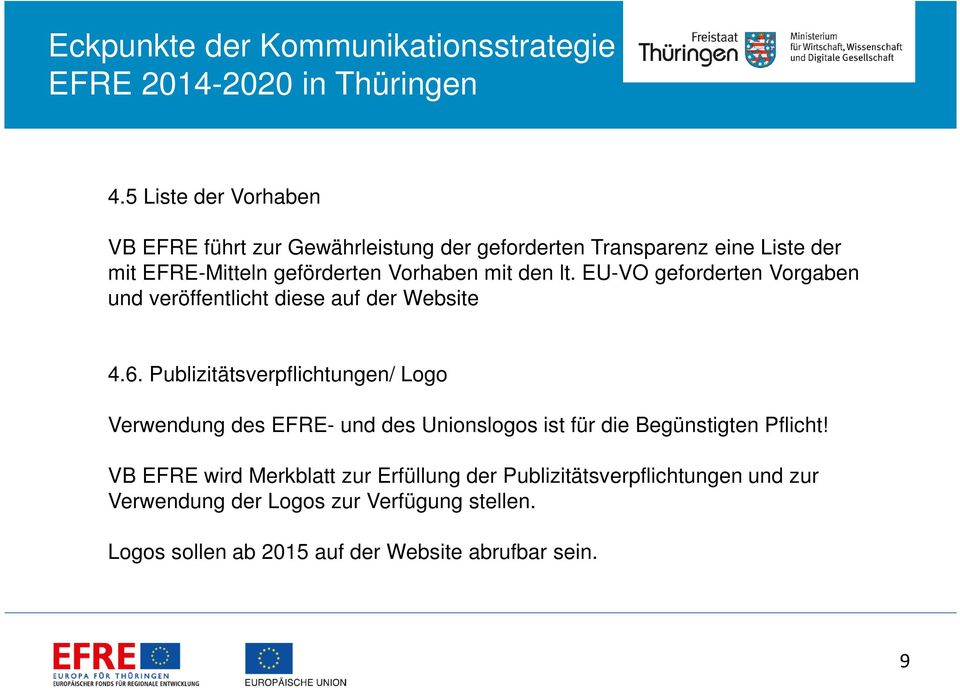 Publizitätsverpflichtungen/ Logo Verwendung des EFRE- und des Unionslogos ist für die Begünstigten Pflicht!