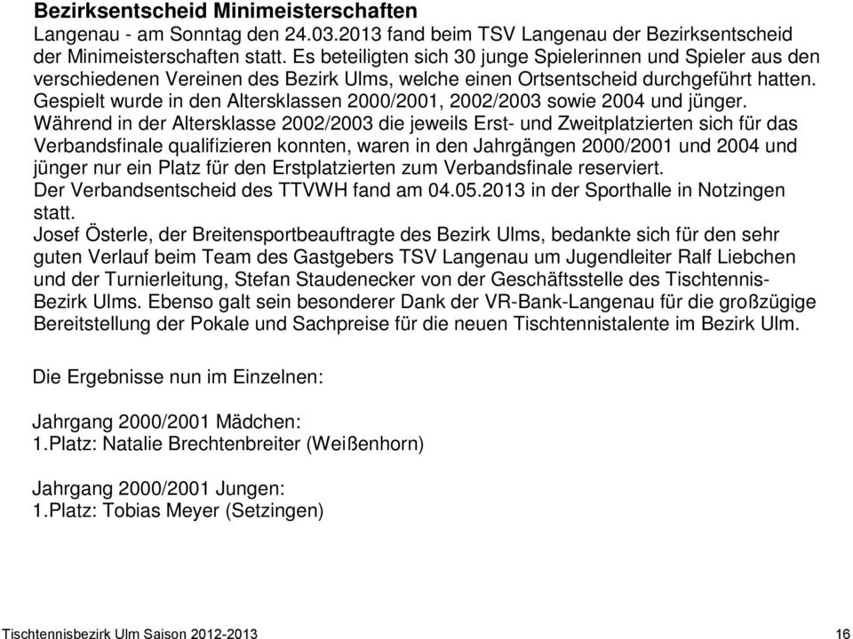 Gespielt wurde in den Altersklassen 2000/2001, 2002/2003 sowie 2004 und jünger.