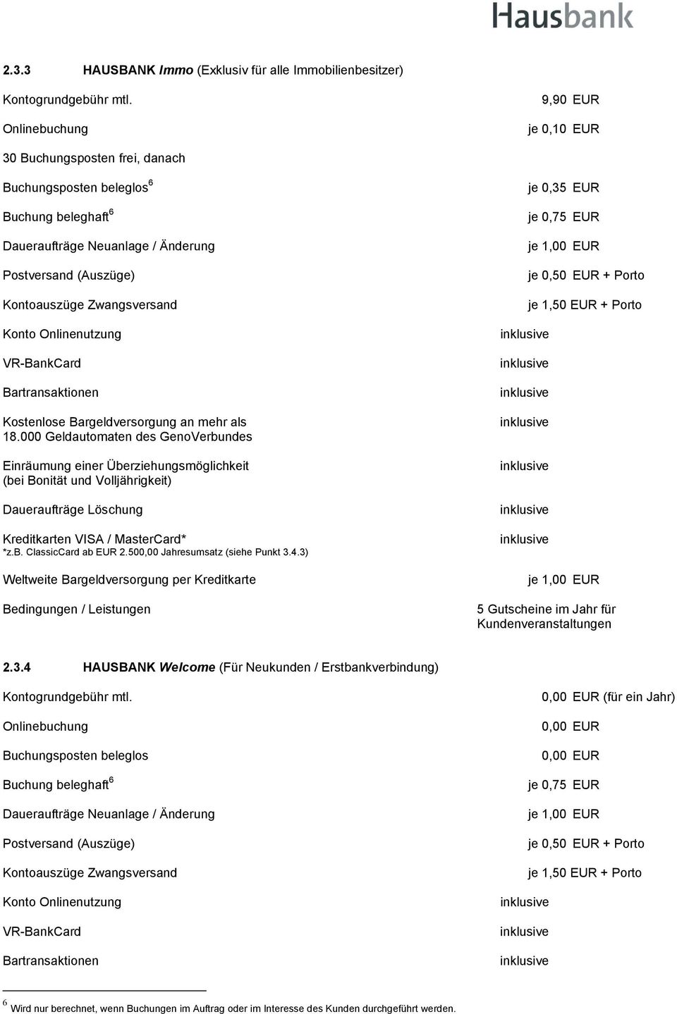 Konto Onlinenutzung VR-BankCard Bartransaktionen Kostenlose Bargeldversorgung an mehr als 18.