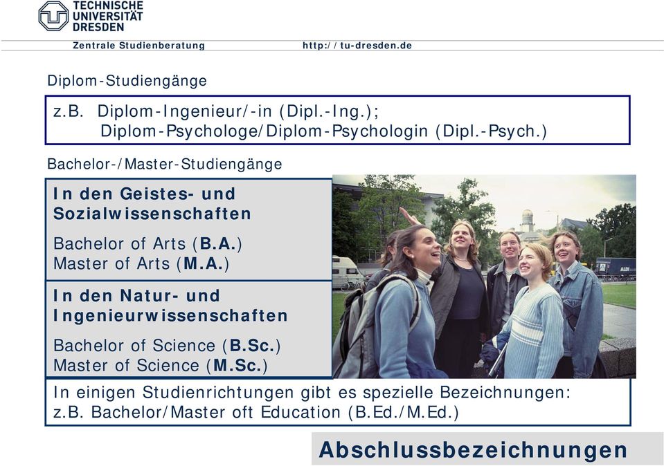 loge/Diplom-Psychologin (Dipl.-Psych.) Bachelor-/Master-Studiengänge In den Geistes- und Sozialwissenschaften Bachelor of Arts (B.
