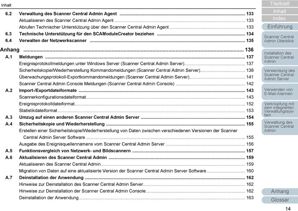 .. 138 Überwachungsprotokoll-Exportkommandomeldungen ( Server)... 141 Console Meldungen ( Console)... 142 A.2 Import-/Exportdateiformate... 143 Scannerkonfigurationsdateiformat.