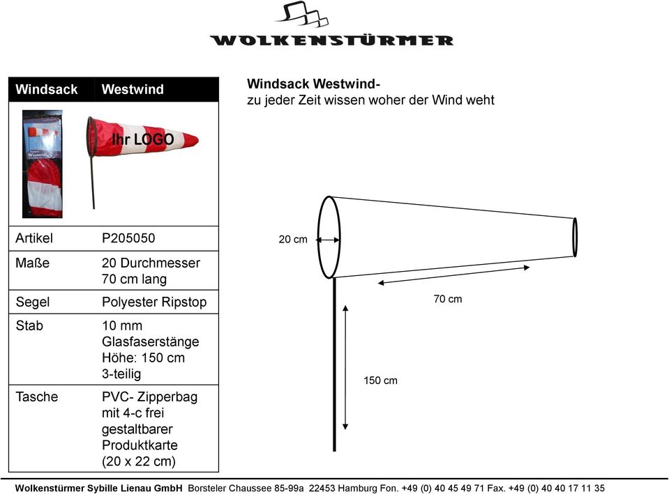 Polyester Ripstop 10 mm Glasfaserstänge Höhe: 150 cm 3-teilig PVC-