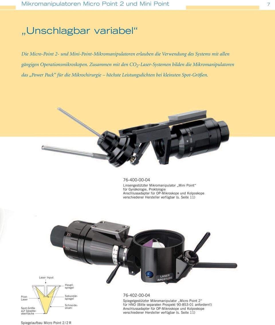76-400-00-04 Linsengestützter Mikromanipulator Mini Point für Gynäkologie, Proktologie Anschlussadapter für OP-Mikroskope und Kolposkope verschiedener Hersteller verfügbar (s.