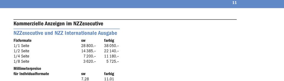 38 050. 1/2 Seite 14 385. 22 140. 1/4 Seite 7 200. 11 180.