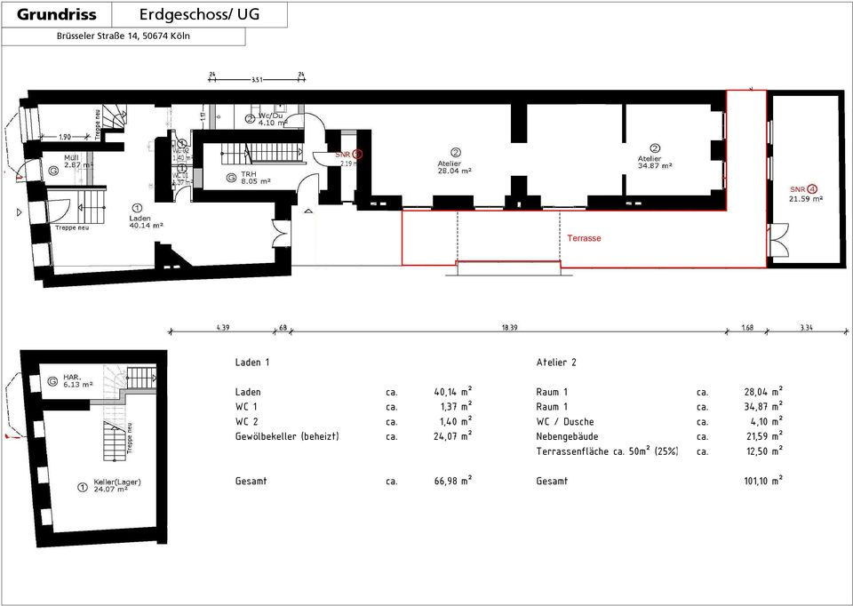 1,40 m² WC / Dusche ca. 4,10 m² Gewölbekeller (beheizt) ca.