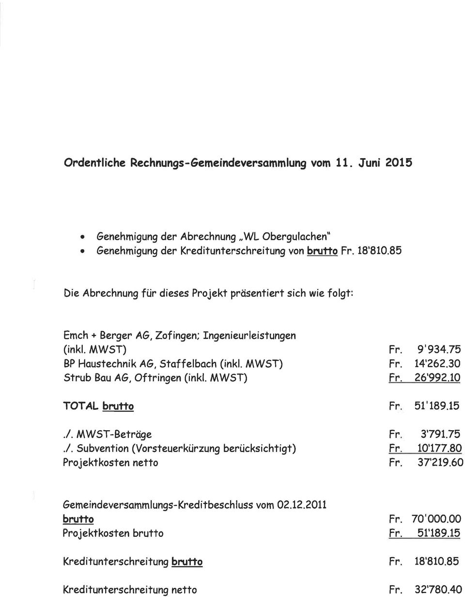 MWST) Strub Bau AG, Oftrtngen (inkl. MWST) 9'934.75 t4'262.3o 26'992.10 TOTAL brutto 51'189.15./. MWST-Betrdge./. Subvention (Vorsteuerkürzung berücksichtígt) Projektkosfen netto 3',79L.