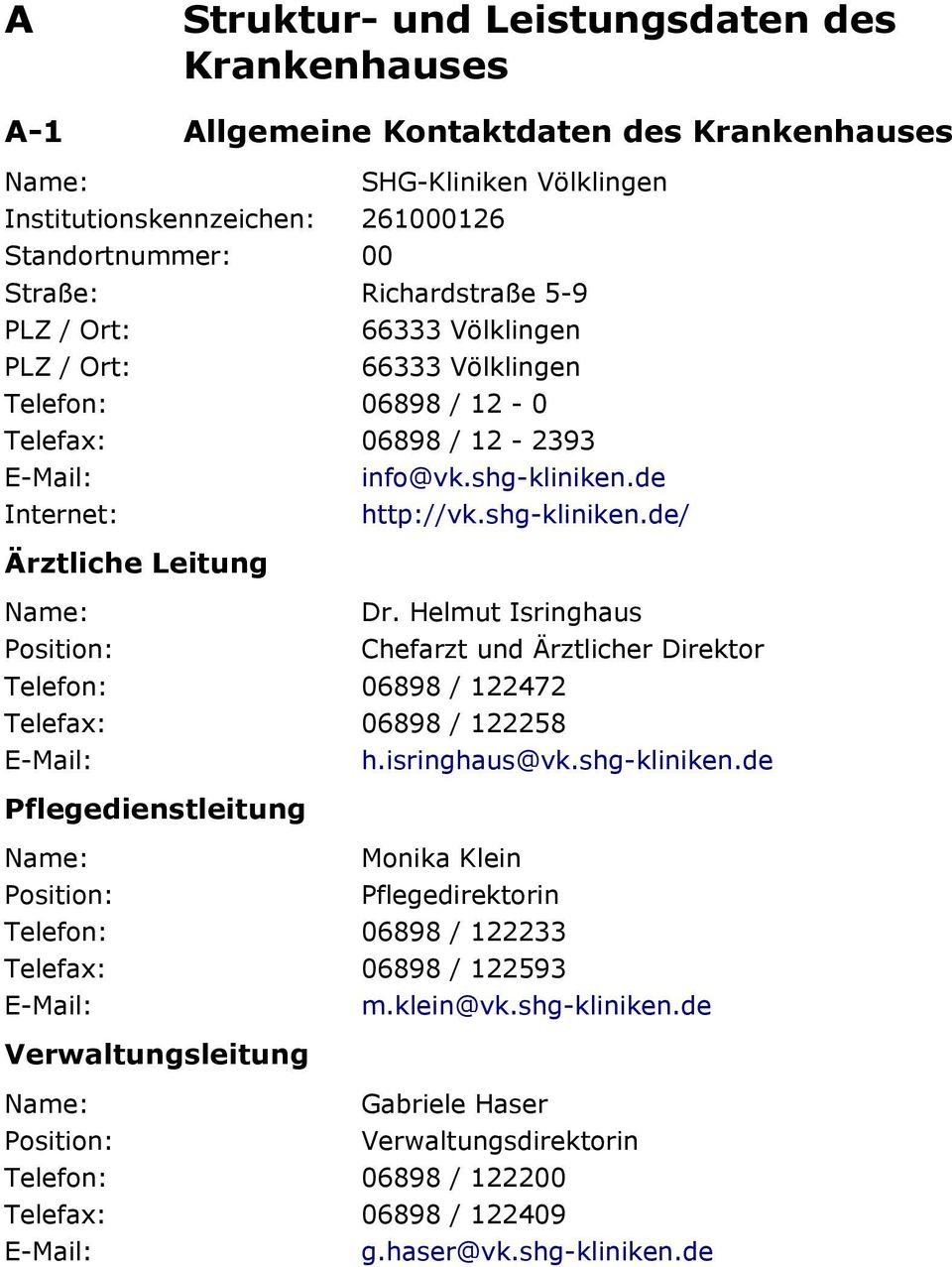 Helmut Isringhaus Position: Chefarzt und Ärztlicher Direktor Telefon: 06898 / 122472 Telefax: 06898 / 122258 E-Mail: h.isringhaus@vk.shg-kliniken.