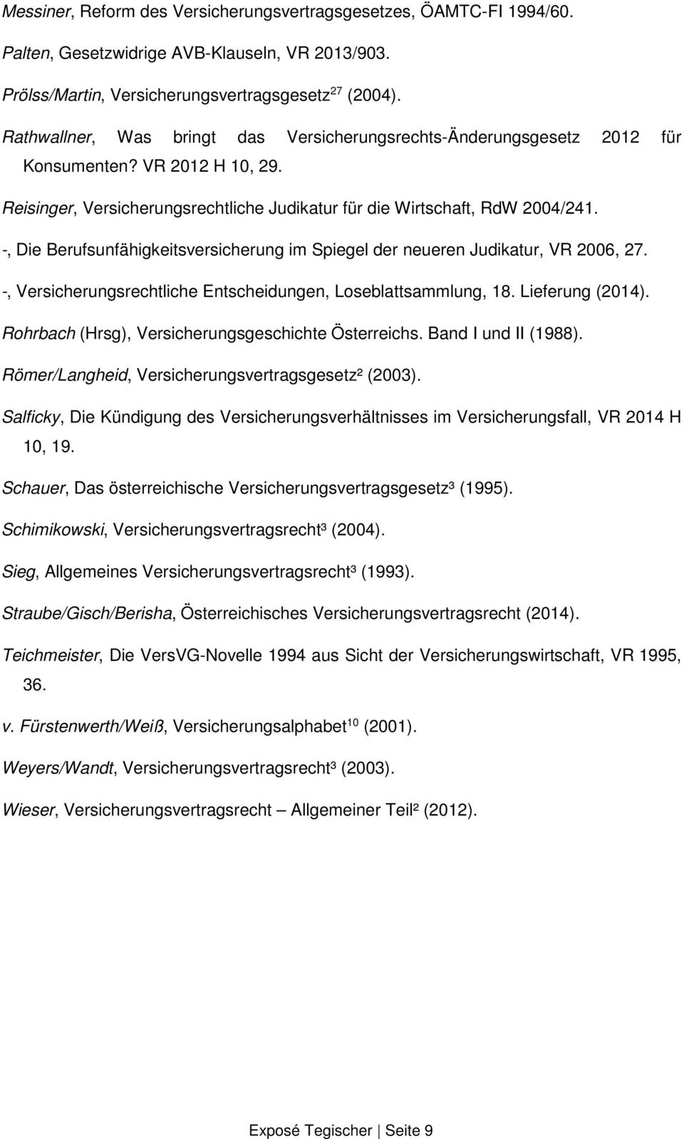 -, Die Berufsunfähigkeitsversicherung im Spiegel der neueren Judikatur, VR 2006, 27. -, Versicherungsrechtliche Entscheidungen, Loseblattsammlung, 18. Lieferung (2014).