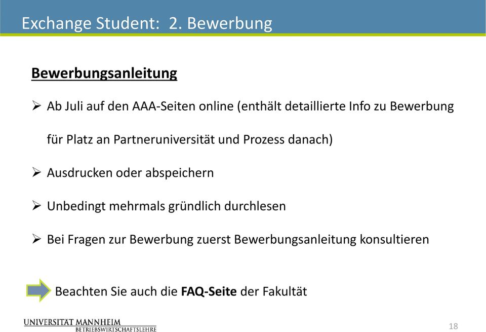 Info zu Bewerbung für Platz an Partneruniversität und Prozess danach) Ausdrucken oder