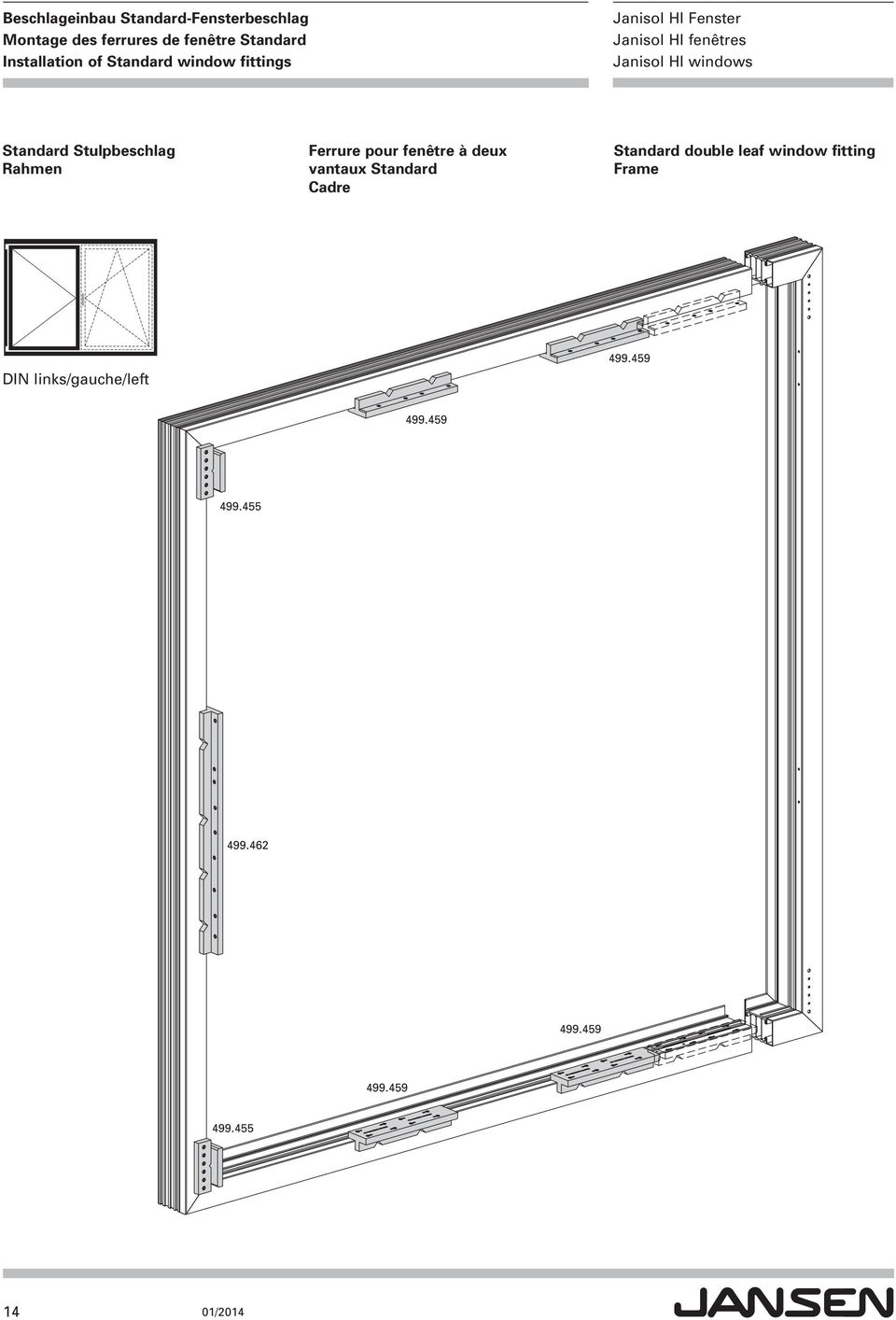 fenêtre à deux vantaux Standard Cadre Standard double leaf window fitting Frame DIN