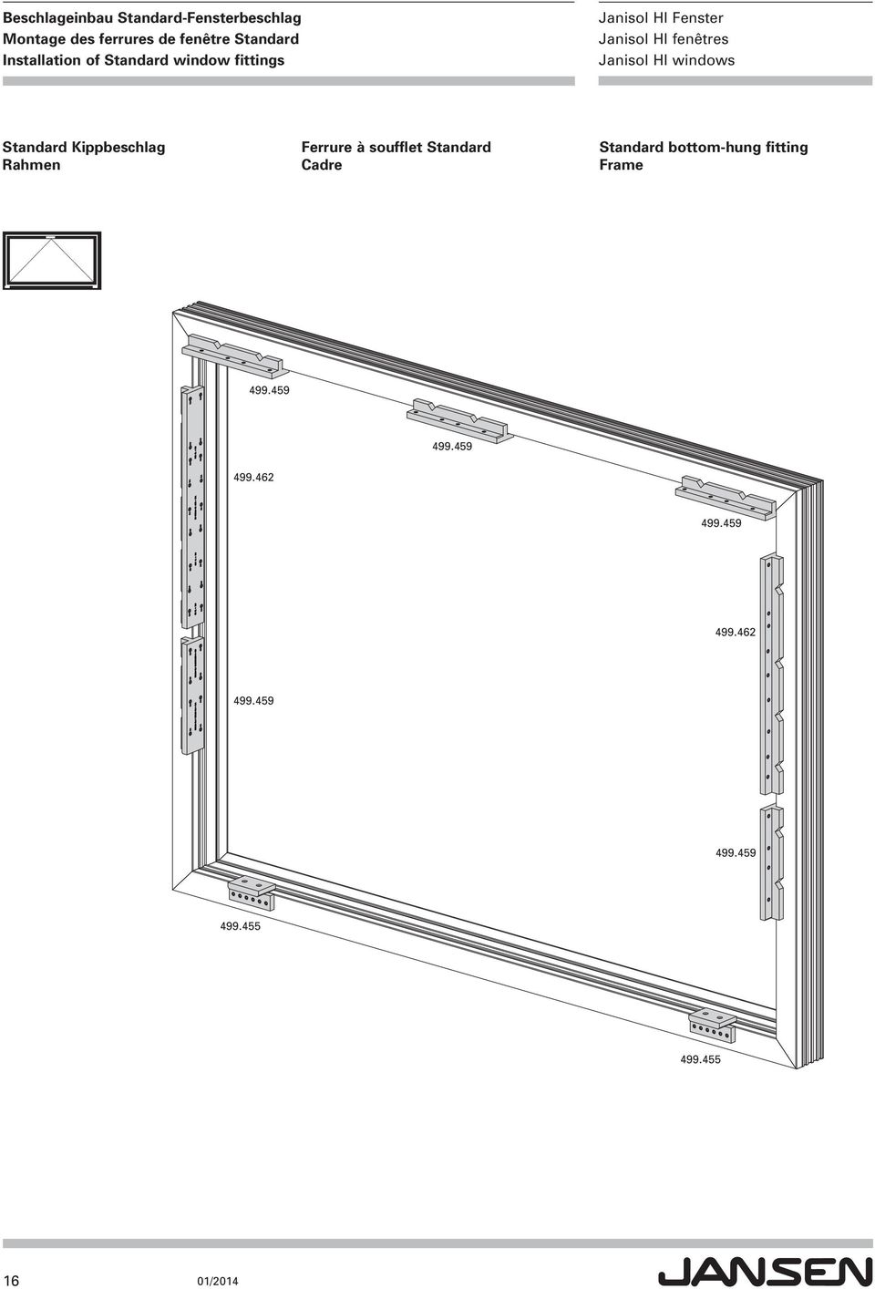 Rahmen Ferrure à soufflet Standard Cadre Standard bottom-hung fitting Frame