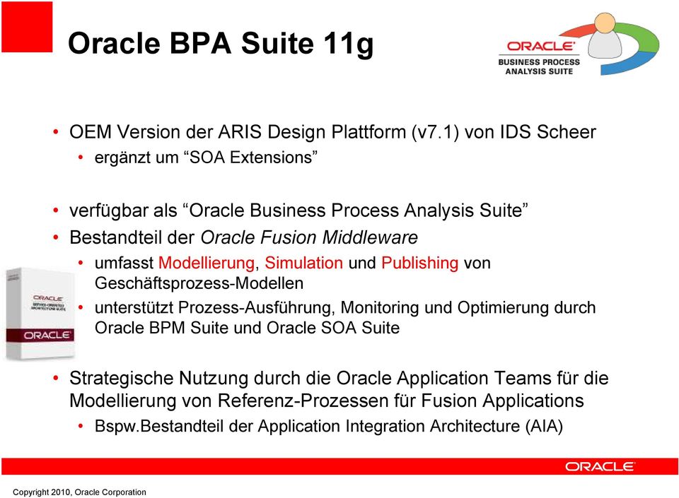 Modellierung, Simulation und Publishing von Geschäftsprozess-Modellen unterstützt Prozess-Ausführung, Monitoring und Optimierung durch Oracle BPM