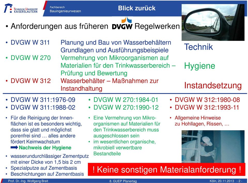 Zementbasis Planung und Bau von Wasserbehältern Grundlagen und Ausführungsbeispiele Vermehrung von Mikroorganismen auf Materialien für den Trinkwasserbereich Prüfung und Bewertung Wasserbehälter