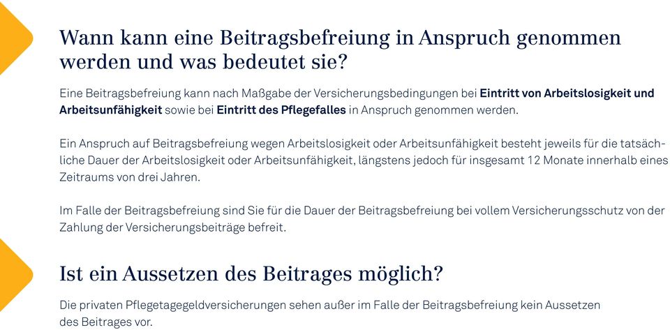 Ein Anspruch auf Beitragsbefreiung wegen Arbeitslosigkeit oder Arbeitsunfähigkeit besteht jeweils für die tatsächliche Dauer der Arbeitslosigkeit oder Arbeitsunfähigkeit, längstens jedoch für