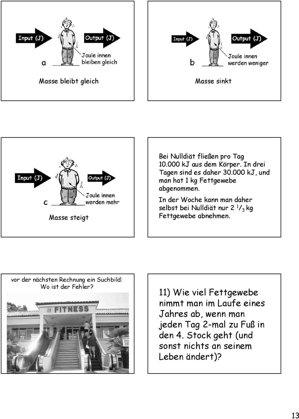 In der Woche kann man daher selbst bei Nulldiät nur 2 1 / 3 kg Fettgewebe abnehmen.