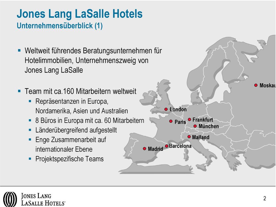 160 Mitarbeitern weltweit Repräsentanzen in Europa, Nordamerika, Asien und Australien 8 Büros in Europa mit ca.