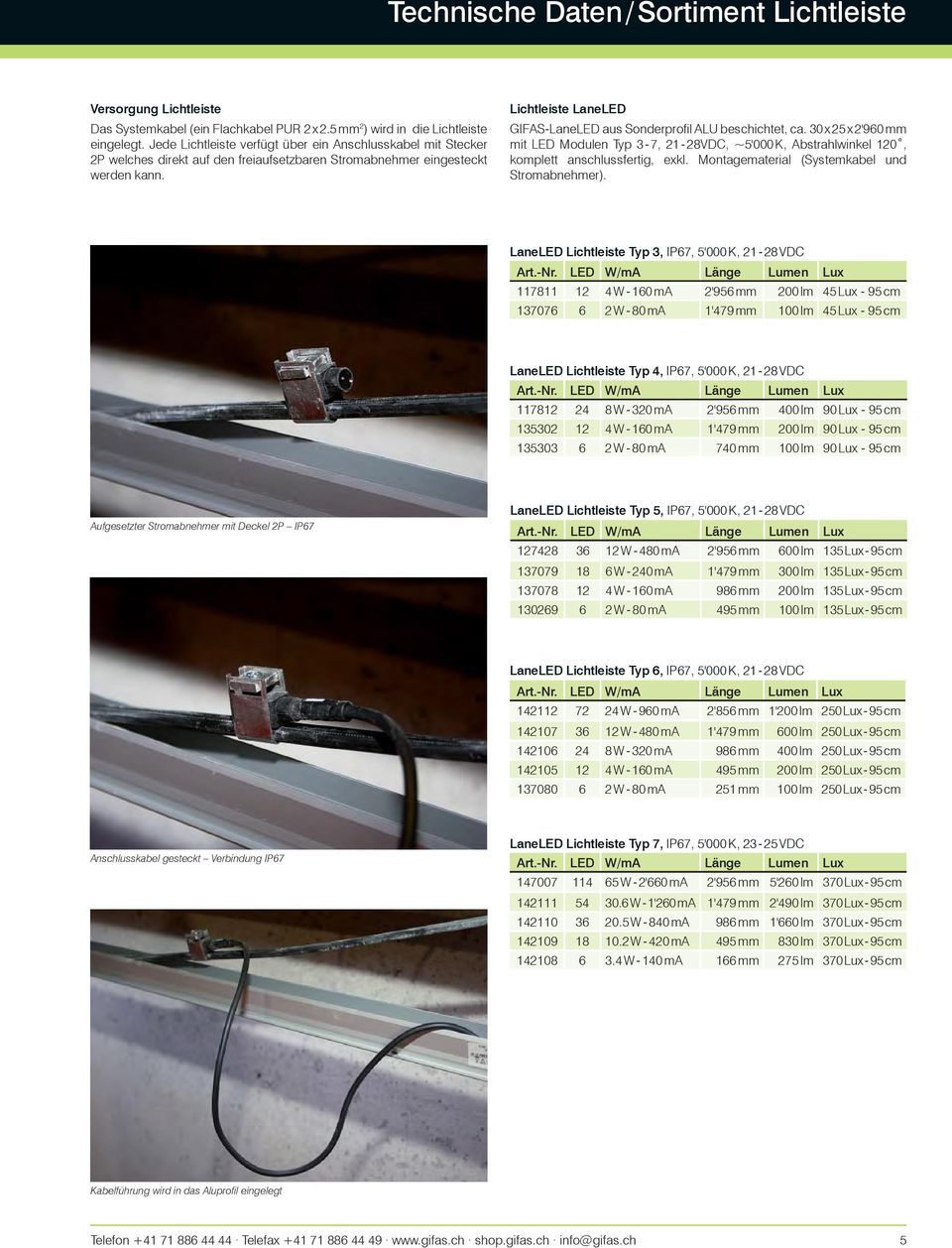Lichtleiste LaneLED GIFAS-LaneLED aus Sonderprofil ALU beschichtet, ca. x x '9 mm mit LED Modulen Typ - 7, 1 - VDC, ~' K, Abstrahlwinkel 1, komplett anschlussfertig, exkl.