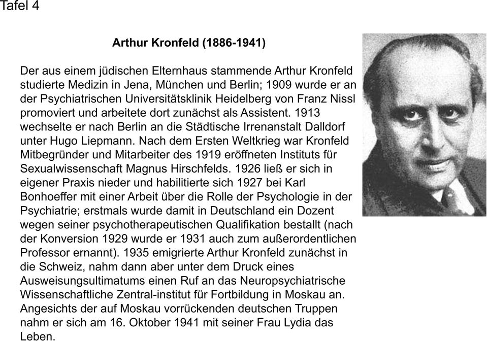 Nach dem Ersten Weltkrieg war Kronfeld Mitbegründer und Mitarbeiter des 1919 eröffneten Instituts für Sexualwissenschaft Magnus Hirschfelds.
