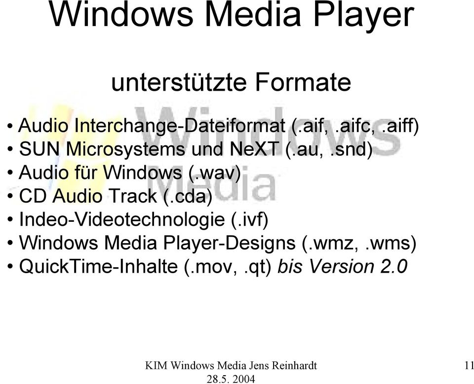 wav) CD Audio Track (.cda) Indeo-Videotechnologie (.