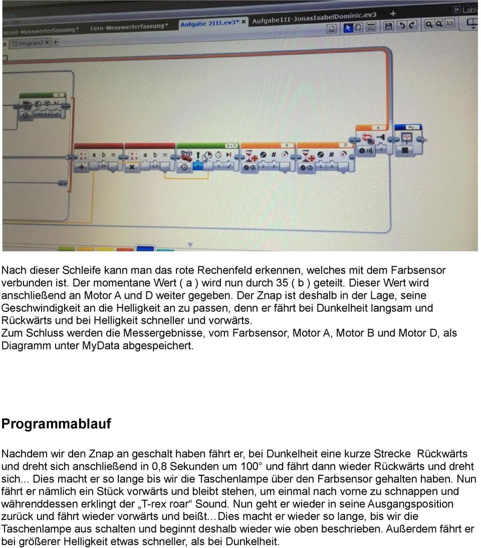 Der Znap ist deshalb in der Lage, seine Geschwindigkeit an die Helligkeit an zu passen, denn er fährt bei Dunkelheit langsam und Rückwärts und bei Helligkeit schneller und vorwärts.