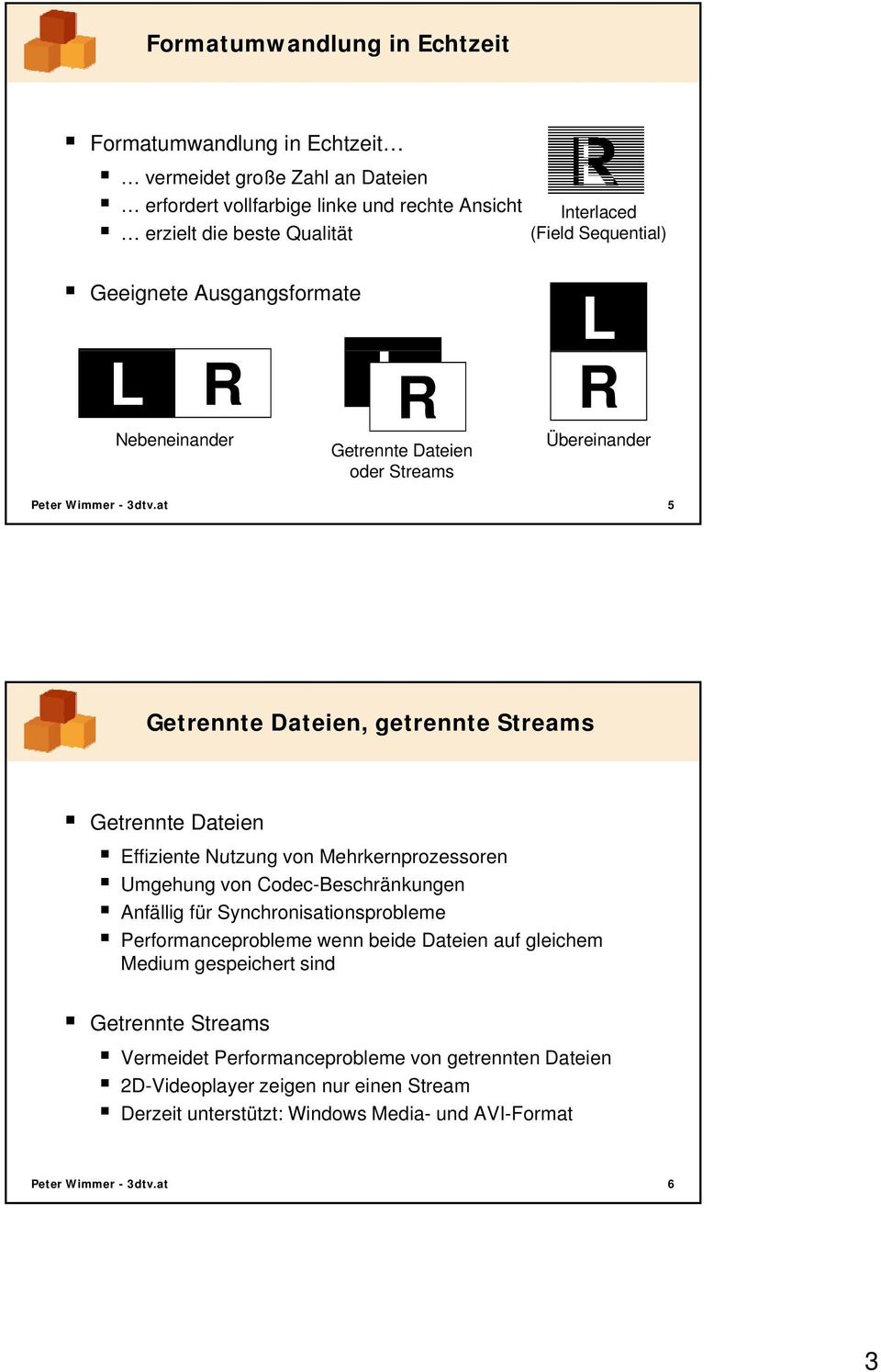 at 5 Getrennte Dateien, getrennte Streams Getrennte Dateien Effiziente Nutzung von Mehrkernprozessoren Umgehung von Codec-Beschränkungen Anfällig für Synchronisationsprobleme