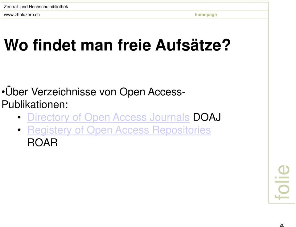 Publikationen: Directory of Open Access
