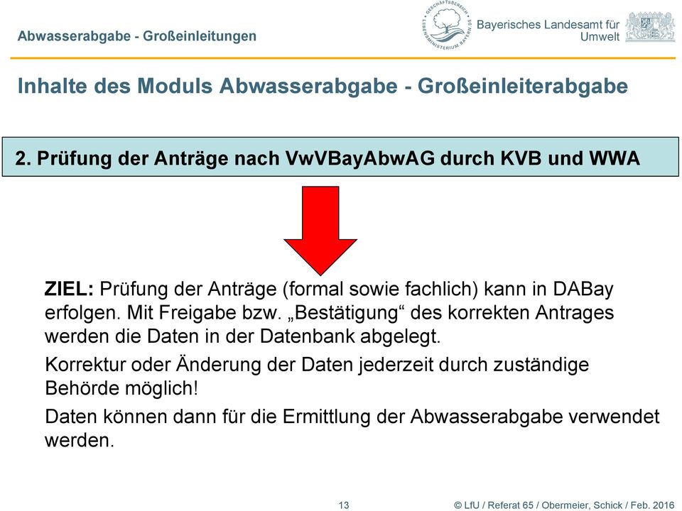 erfolgen. Mit Freigabe bzw. Bestätigung des korrekten Antrages werden die Daten in der Datenbank abgelegt.