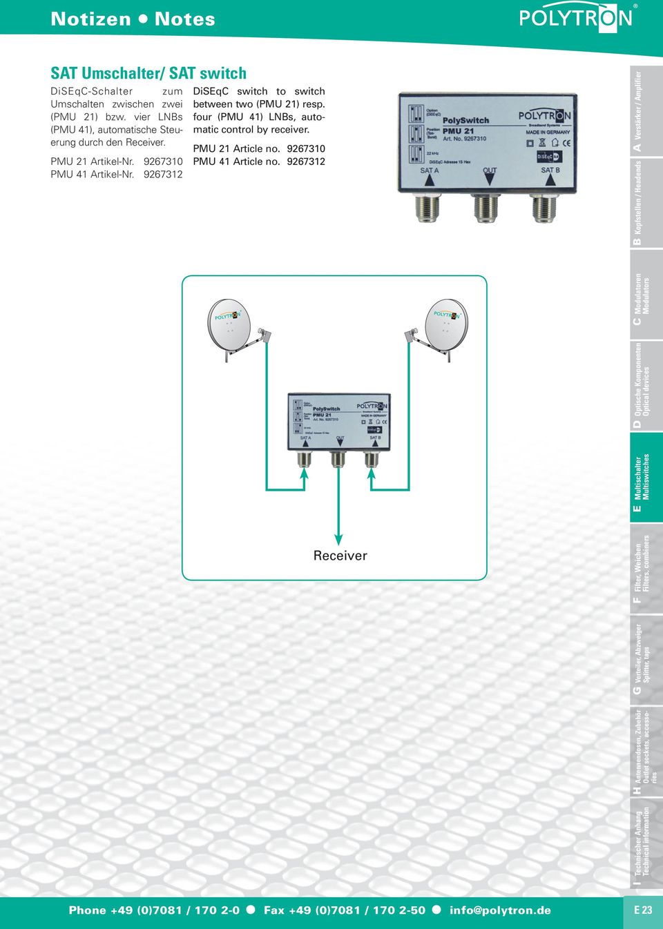 9267310 PMU 41 Artikel-Nr. 9267312 DiSEqC switch to switch between two (PMU 21) resp.