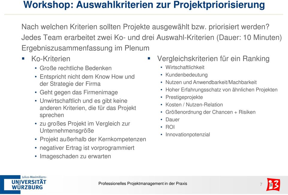 nicht dem Know How und der Strategie der Firma Geht gegen das Firmenimage Unwirtschaftlich und es gibt keine anderen Kriterien, die für das sprechen zu großes im Vergleich zur Unternehmensgröße