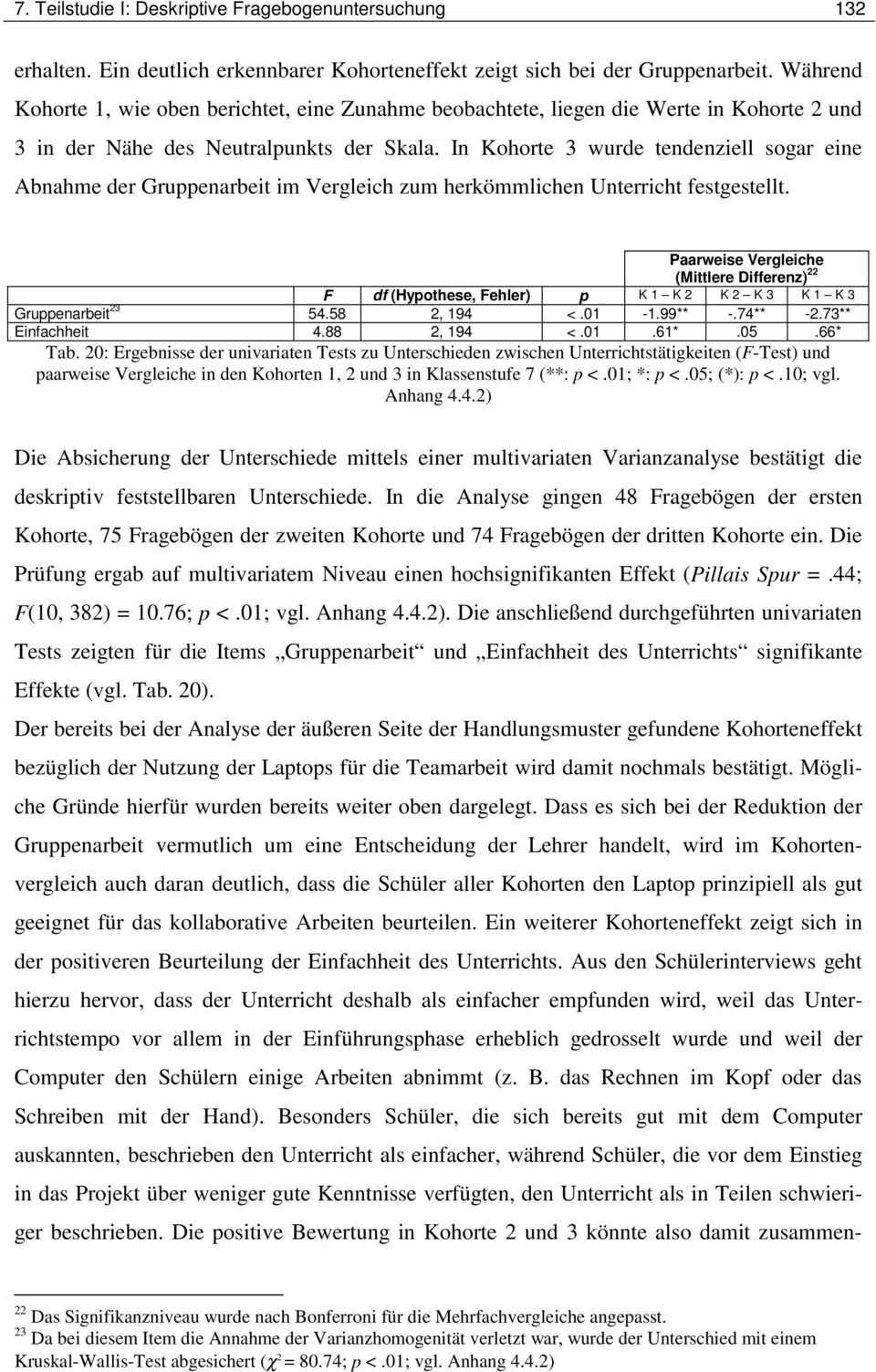 In Kohorte 3 wurde tendenziell sogar eine Abnahme der Gruppenarbeit im Vergleich zum herkömmlichen Unterricht festgestellt.