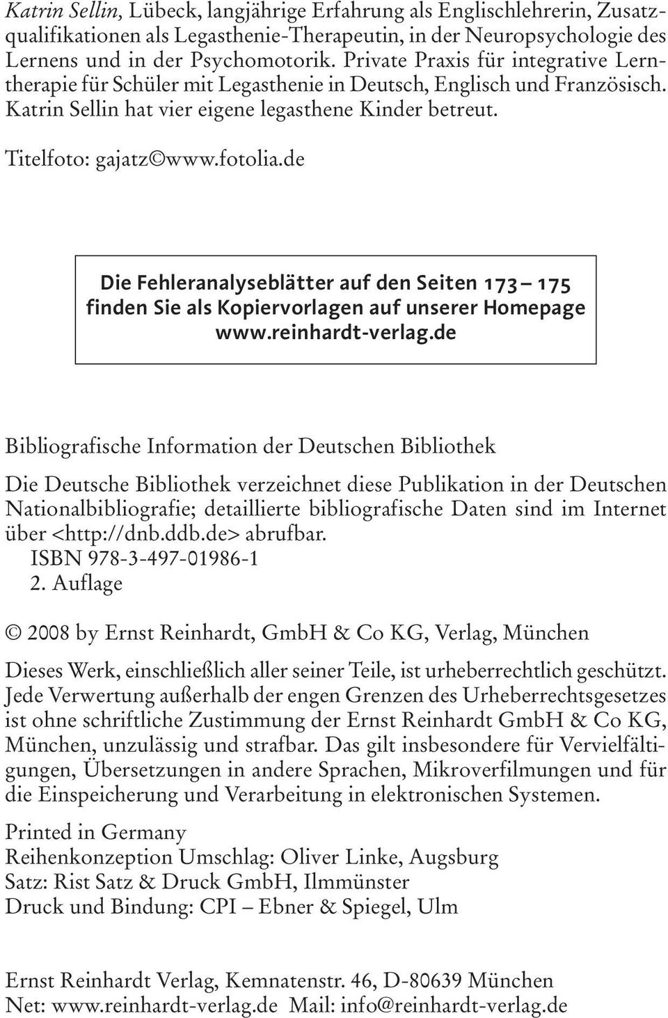 de Die Fehleranalyseblätter auf den Seiten 173 175 finden Sie als Kopiervorlagen auf unserer Homepage www.reinhardt-verlag.