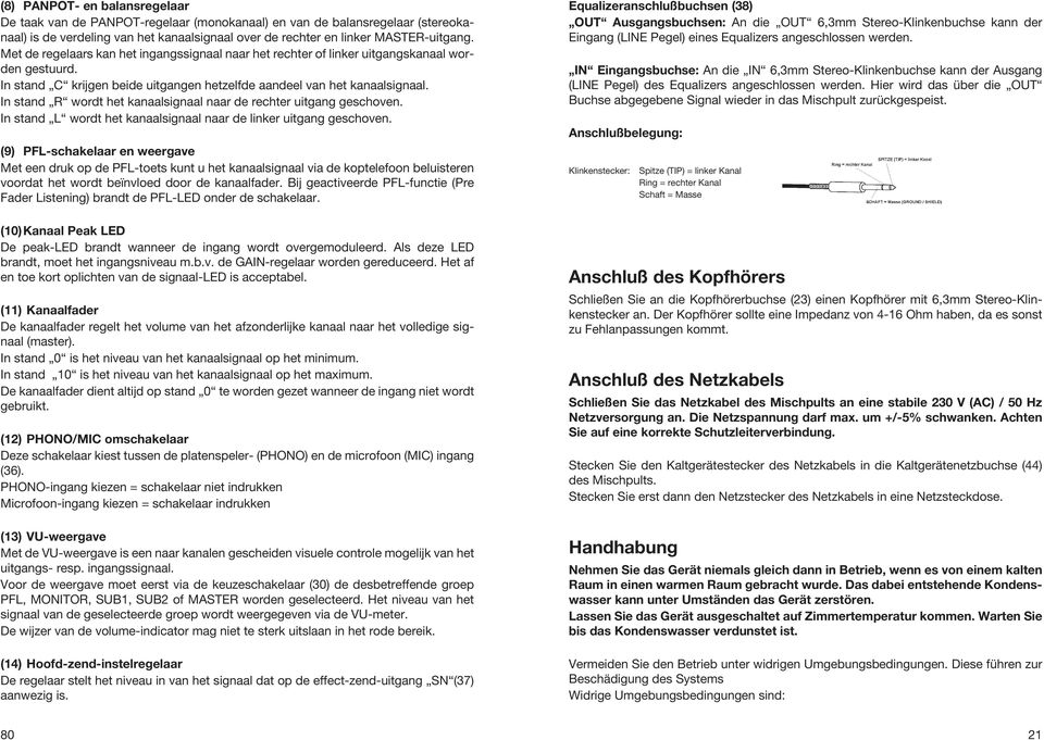 In stand R wordt het kanaalsignaal naar de rechter uitgang geschoven. In stand L wordt het kanaalsignaal naar de linker uitgang geschoven.