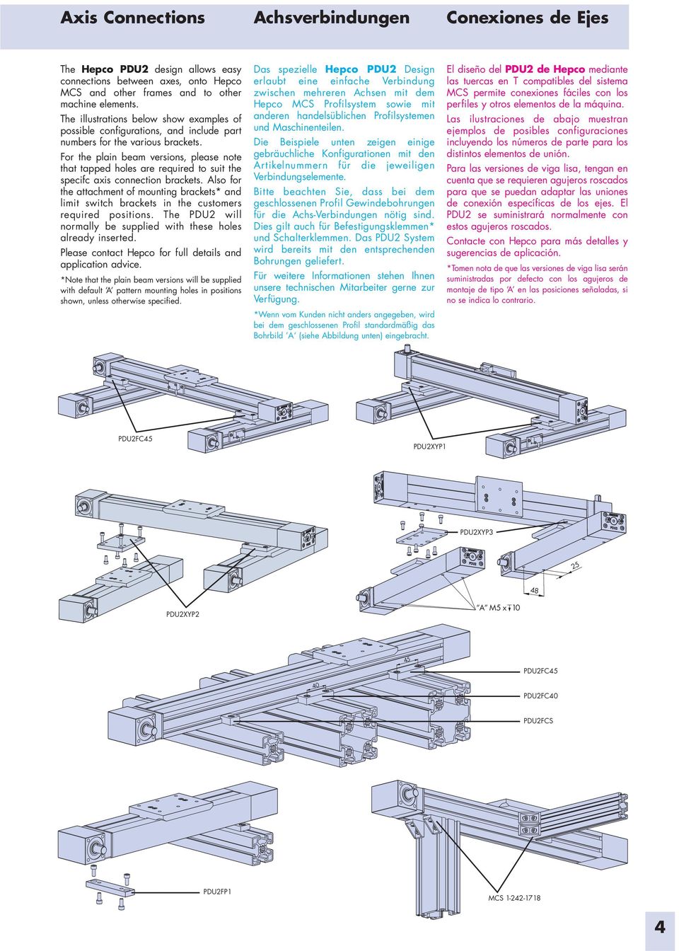 For the plain beam versions, please note that tapped holes are required to suit the specifc axis connection brackets.