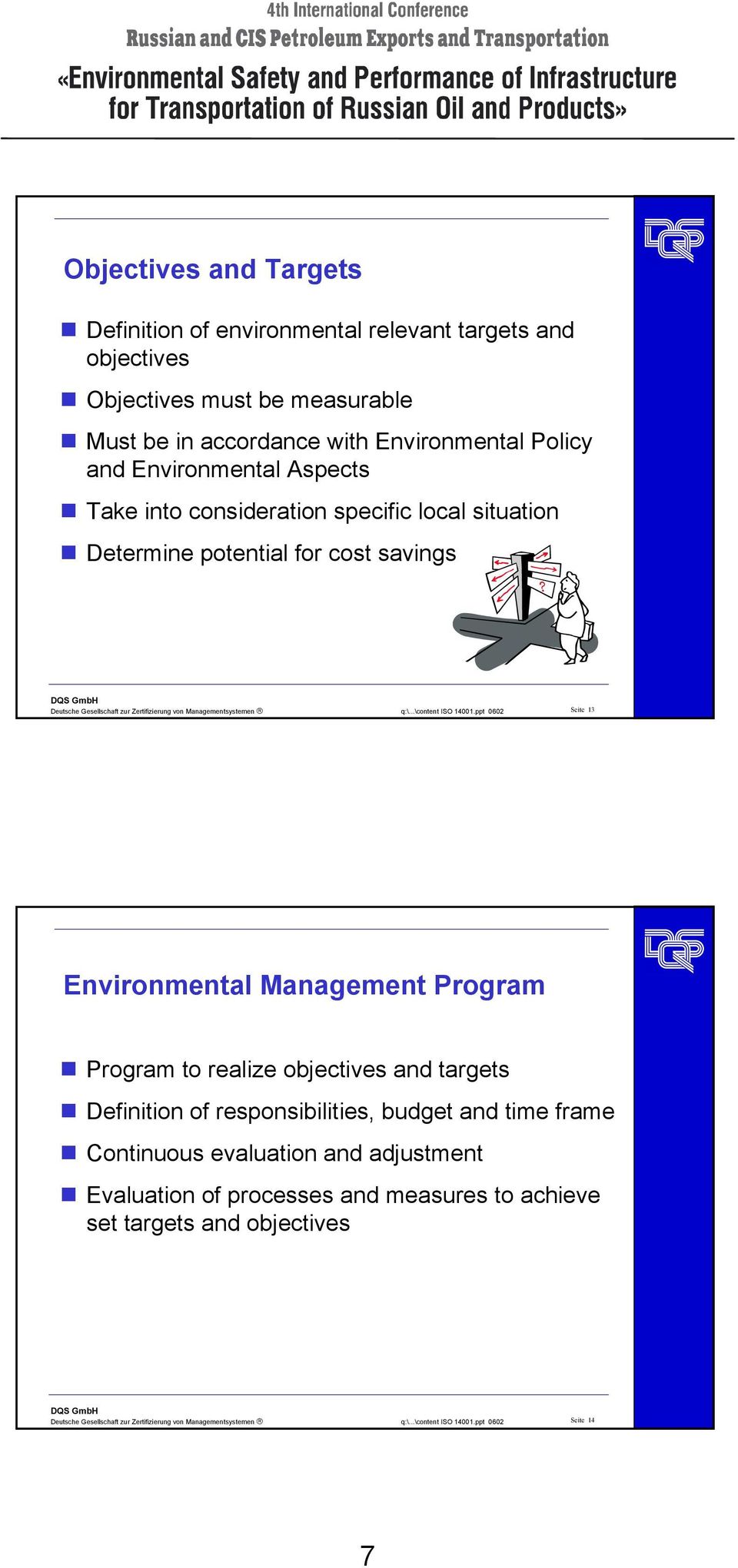for cost savings Seite 13 Environmental Management Program Program to realize objectives and targets Definition of responsibilities,