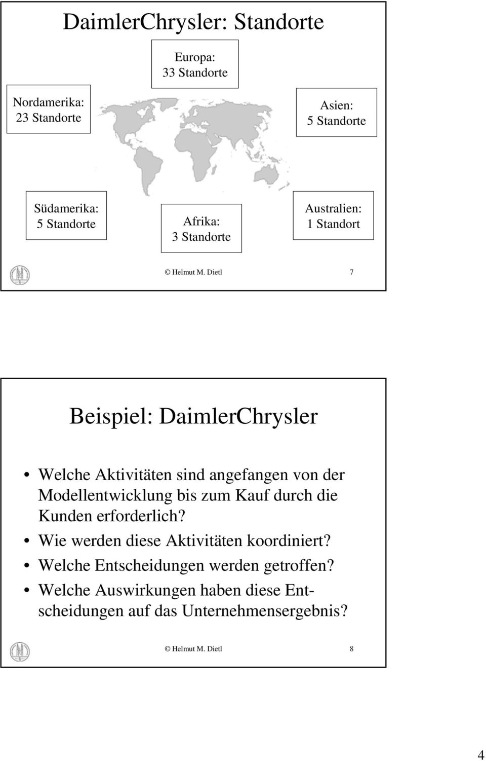 Dietl 7 Beispiel: DaimlerChrysler Welche Aktivitäten sind angefangen von der Modellentwicklung bis zum Kauf durch die